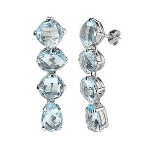 Blue Topaz  Sterling Silver Multi Stone Genuine Long Drop & Dangle Earrings